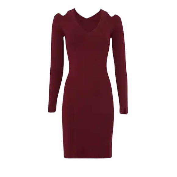John + Jenn Burgundy Veronica V Neckline Long Sleeve Cutout Body Mini L … - Picture 8 of 14